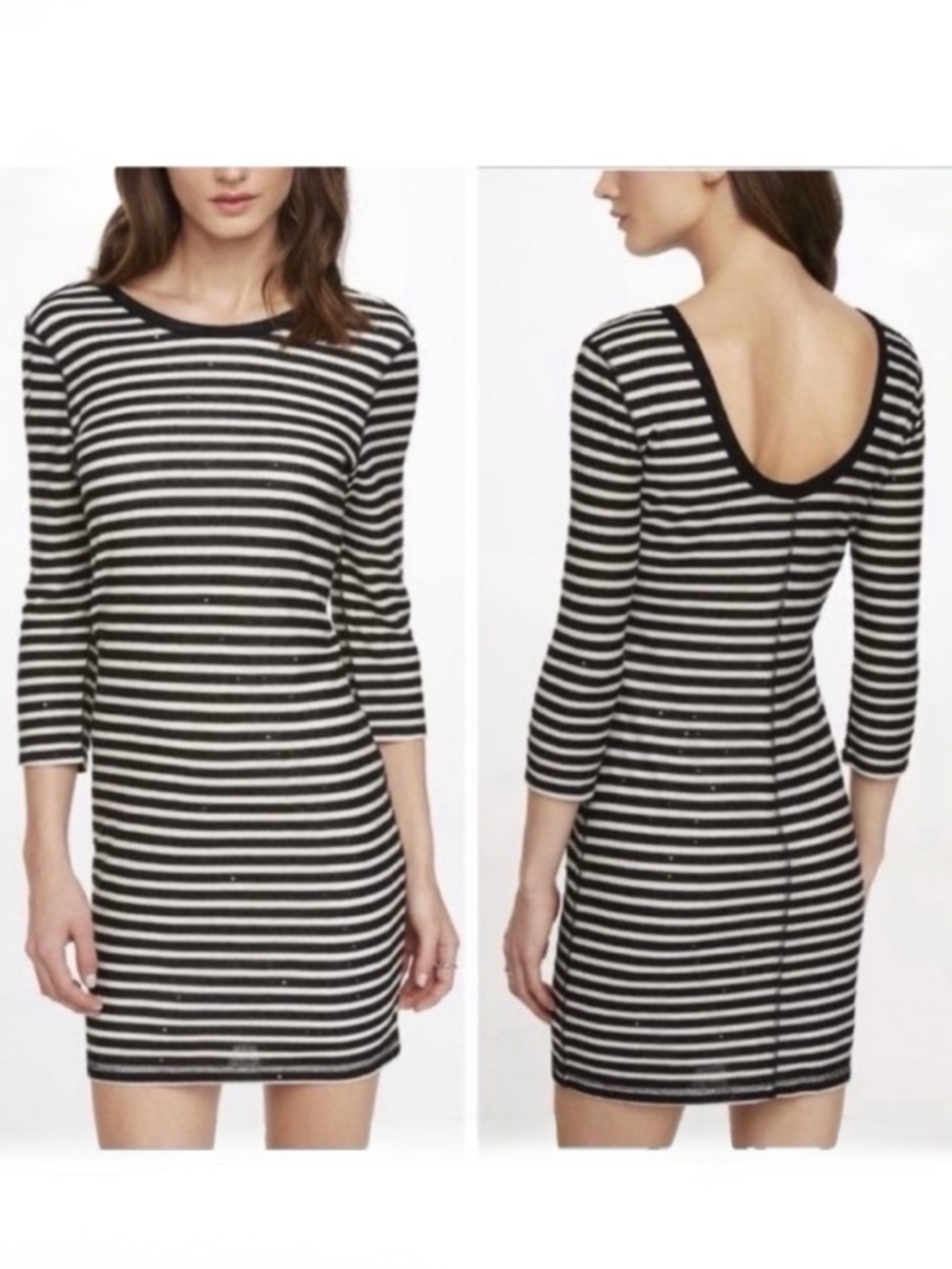 EXPRESS BLACK & GRAY SEQUIN STRIPE DRESS - Picture 2 of 11